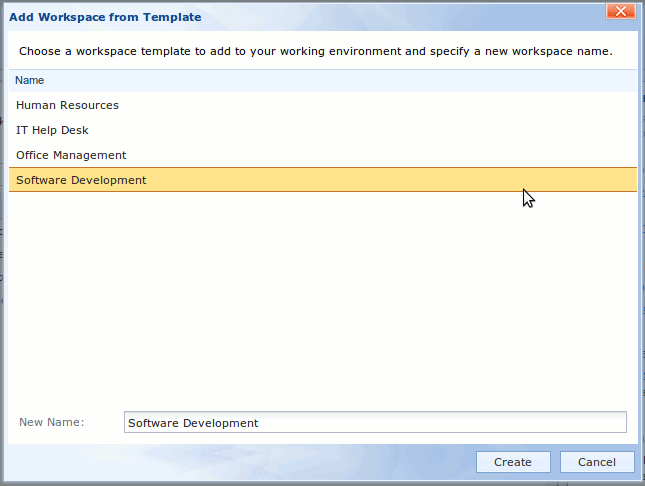 built-in Software Development Workspace template