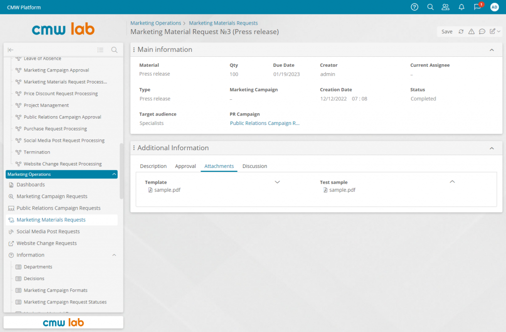 Document tracking. Source: CMW Platform