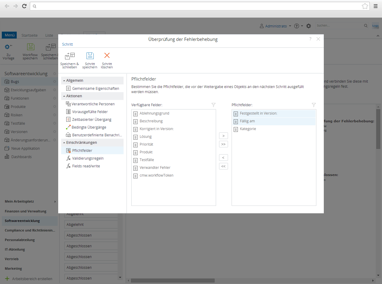 Konfigurierbare Registerkarten und Datenfelder